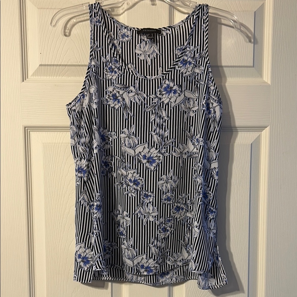 Primark Blue Floral & Stripe Sleeveless Tank Top Size 6